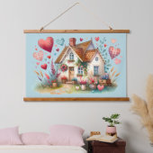 Whimsisches Herzklopftheater Kunst Wandteppich Mit Holzrahmen (Schlafzimmer)