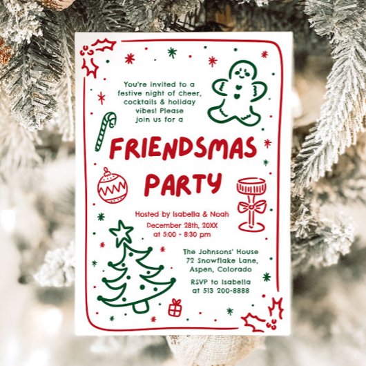 Whimsisches Holiday Hand Drawn Friendsmas Party Einladung