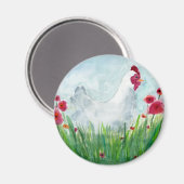 Whimsisches Hühnchen und Blume Magnet (Vorderseite/Rückseite)