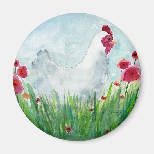 Whimsisches Hühnchen und Blume Magnet (Vorne)