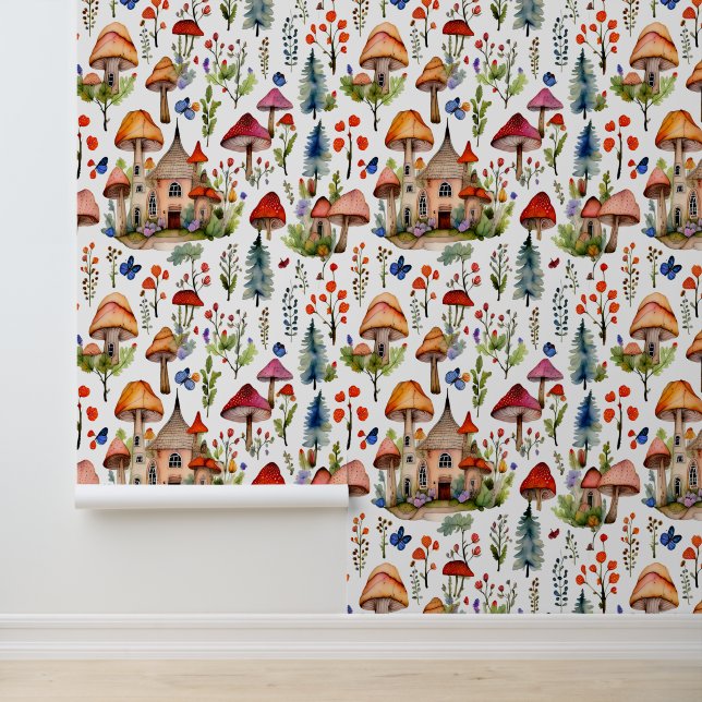 Whimsisches Hütte-Kerndorf Tapete (Anwendung)