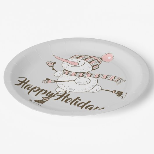 Whimsisches Ice Skaten Snowmen Pappteller (Schrägansicht)