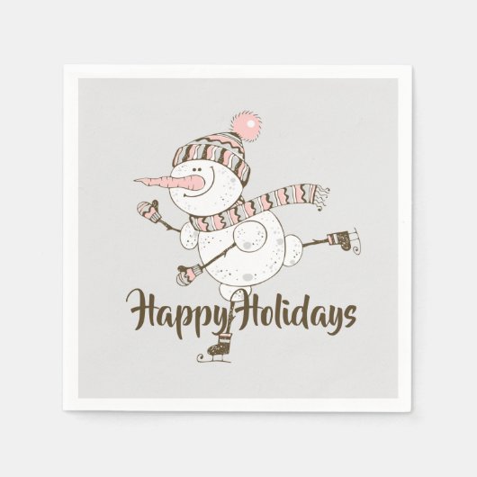 Whimsisches Ice Skaten Snowmen Serviette (Vorderseite)