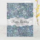 Whimsisches Imitat Blau und Silber Glitzer Geburts Karte (Gelbe Blume)