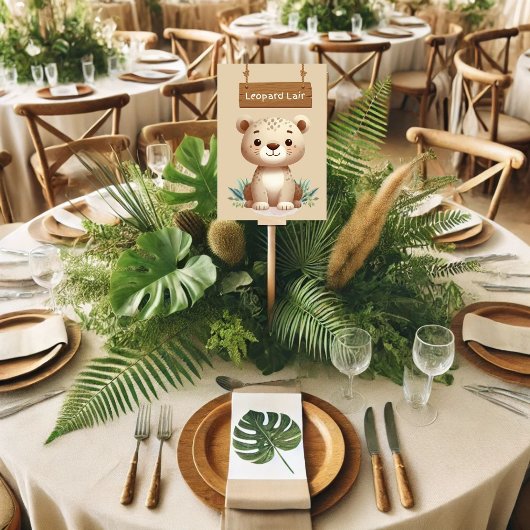 Whimsisches Jungle Safari Leopard Tafelzeichen Tischnummer