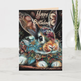Whimsisches Kaninchen Floral Abstrakt Geburtstag Karte