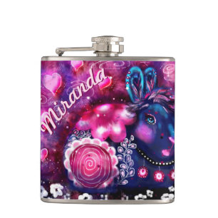 Whimsisches Kaninchen "Glamour Bunny" Pink Lila Flachmann