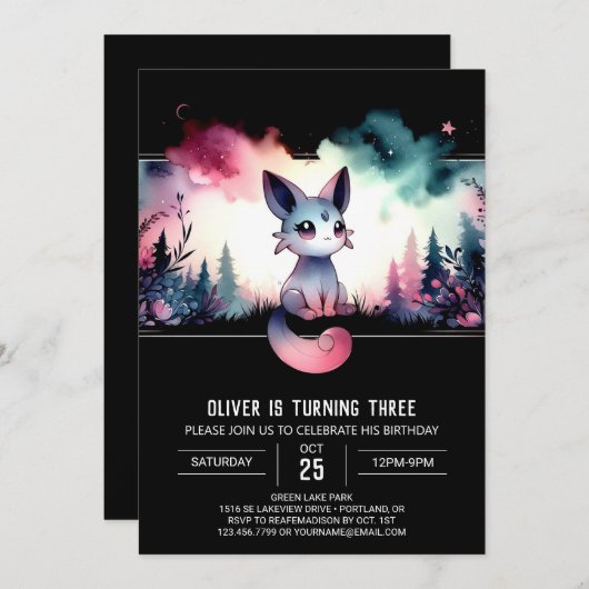 Whimsisches Kind Katze Geburtstag Einladung (Vorne/Hinten)