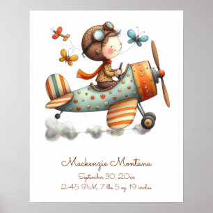 Whimsisches Kinderzimmer Art Child Flying Flugzeug Poster