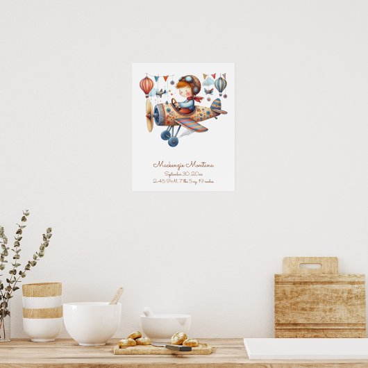 Whimsisches Kinderzimmer Art Kind und Flugzeug per Poster (Küche)
