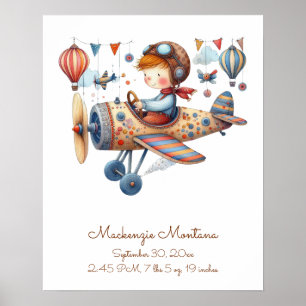 Whimsisches Kinderzimmer Art Kind und Flugzeug per Poster
