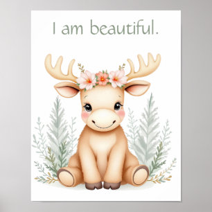 Whimsisches Kinderzimmer Floral Baby Elche Poster
