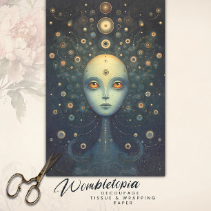 Whimsisches kosmisches Gold Goddess Fantasy Dekoup Seidenpapier