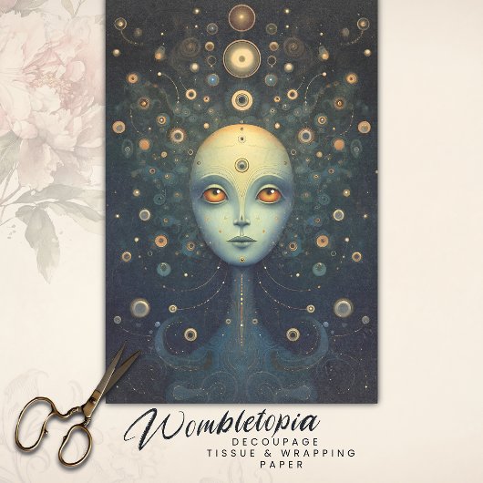 Whimsisches kosmisches Gold Goddess Fantasy Dekoup Seidenpapier