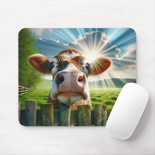 Whimsisches Kuh-Peering über Zaun Mousepad (Mit Mouse)