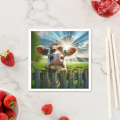 Whimsisches Kuh-Peering über Zaun Serviette (Beispiel)