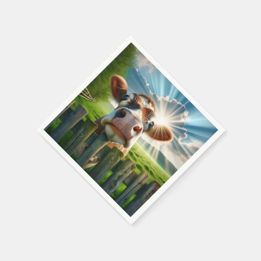 Whimsisches Kuh-Peering über Zaun Serviette (Ecke)