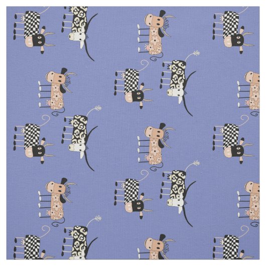 Whimsisches Kuhmuster auf blau Stoff (Muster)