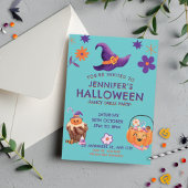 Whimsisches Lila Orange Kids Halloween-Party Einladung