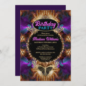 Whimsisches Lila rosa Bohemische Prinzessin Geburt Einladung (Vorne/Hinten)