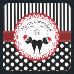 Whimsisches lustiges Weihnachtskatzenpaar Quadratischer Aufkleber<br><div class="desc">Whimsical lustige Weihnachts Weihnachtskatzenpaar Muster Design.</div>