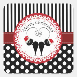 Whimsisches lustiges Weihnachtskatzenpaar Quadratischer Aufkleber