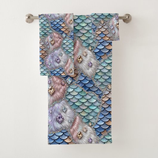 Whimsisches Märchen | Nixen Einhorn Patchwork Badhandtuch Set (Insitu)