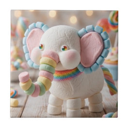Whimsisches Marshmallow-Elefant und Pastellbonbons Fliese
