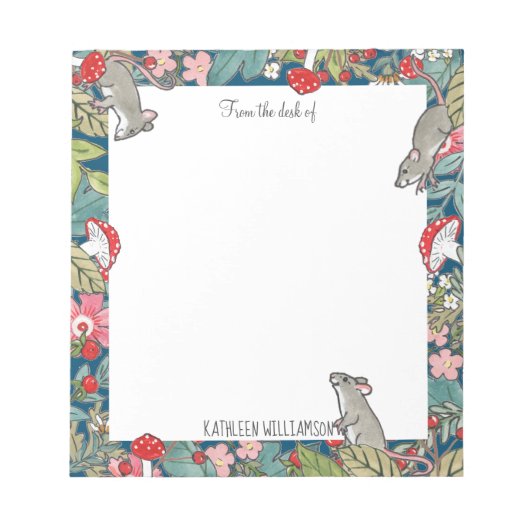 Whimsisches Mäuse Mushroom Woodland Custom Notizblock (Vorderseite)