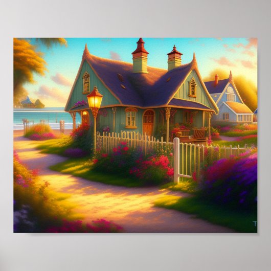 Whimsisches Meer Hütte Landschaftlich Poster (Vorne)