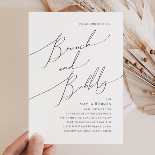 Whimsisches Minimalistisches Script Brunch und Bub Einladung
