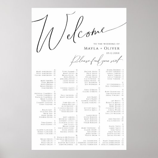 Whimsisches Minimalistisches Skript Alphabetisches Poster (Vorne)