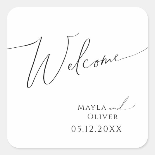 Whimsisches Minimalistisches Skript | Begrüßung Quadratischer Aufkleber (Vorderseite)