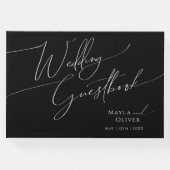 Whimsisches Minimalistisches Skript | Schwarze Hoc Gästebuch (Vorderseite)