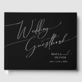 Whimsisches Minimalistisches Skript | Schwarze Hoc Gästebuch (Vorderseite)