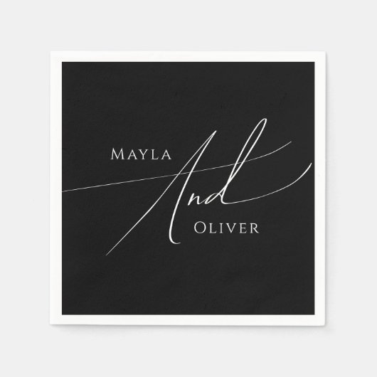 Whimsisches Minimalistisches Skript | Schwarze Hoc Serviette (Vorderseite)