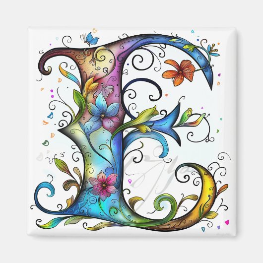 Whimsisches Monogramm E Magnet (Vorne)