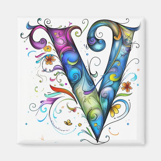 Whimsisches Monogramm V Magnet (Vorne)