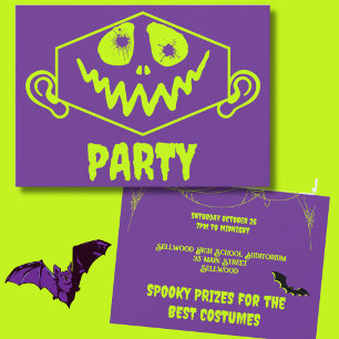 Whimsisches Monster-Gesicht Imitate Neon Halloween Einladung