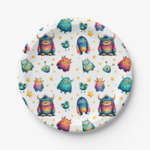 Whimsisches Monster Pattern Kinder's Geburtstagspa Pappteller