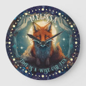 Whimsisches Moonlit Fox Wall Clock AI Art Design Große Wanduhr (Vorderseite)