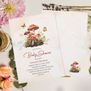 Whimsisches Mushroom Wasserfarbe Babydusche Einladung