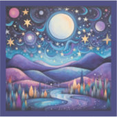 Whimsisches Nachtleben Big Moon Landschaft Aufkleber (Vorderseite)