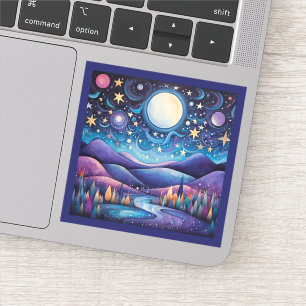 Whimsisches Nachtleben Big Moon Landschaft Aufkleber