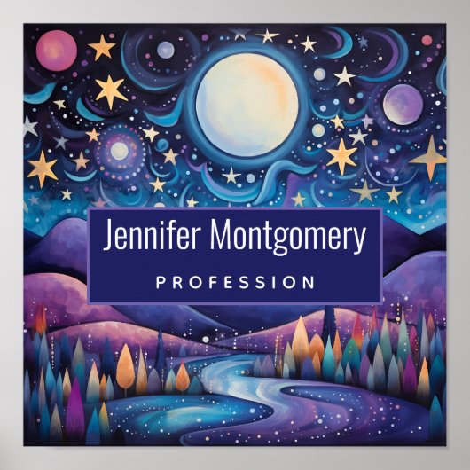 Whimsisches Nachtleben Big Moon Landschaft Busines Poster (Vorne)