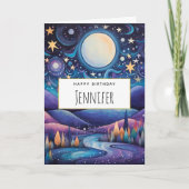 Whimsisches Nachtleben Big Moon Landschaft Geburts Karte (Vorderseite)