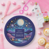 Whimsisches Nachtleben Big Moon Landschaft Geburts Pappteller (Party)