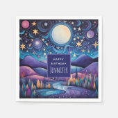 Whimsisches Nachtleben Big Moon Landschaft Geburts Serviette (Vorderseite)