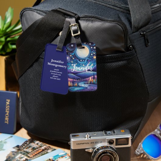 Whimsisches Nachtleben Big Moon Landschaft Gepäckanhänger (Vorderseite & Rückseite)