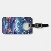 Whimsisches Nachtleben Big Moon Landschaft Gepäckanhänger (Vorderseite horizontal)